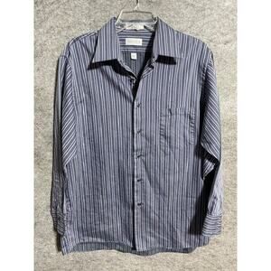 Van Heusen Button Shirt Mens 16 1/2 32/33 Striped Easy Care Long Sleeve Purple